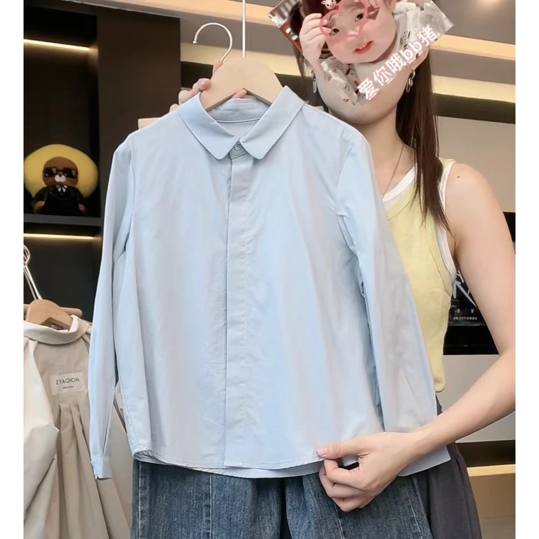 阿卷2025春秋装儿童时尚简约长袖衬衫春秋季纯色衬衣上衣MPG4928