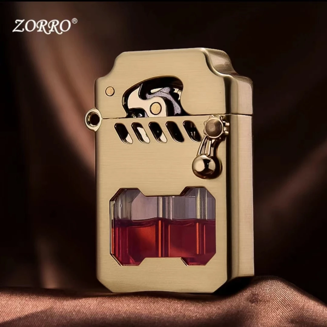 机甲金色拉丝透明油仓煤油打火机一键点火礼盒装（需自行加油）z