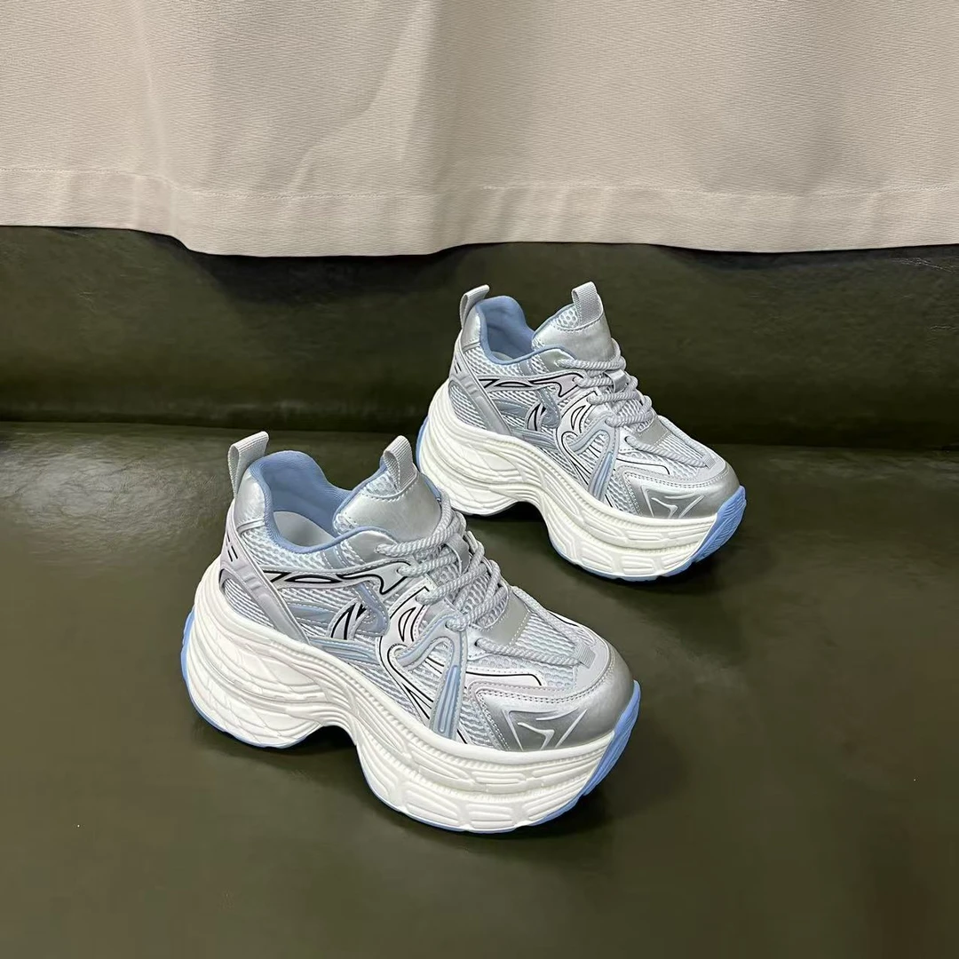 【海盐蓝】增高10CM 2025新款系带老爹鞋厚底内增高百搭女 3572