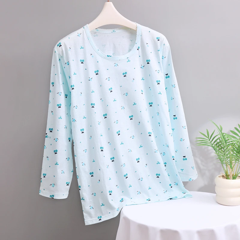 100%纯棉长袖睡衣汗衫春夏薄款秋衣全棉汗布中老年人宽松家居上衣