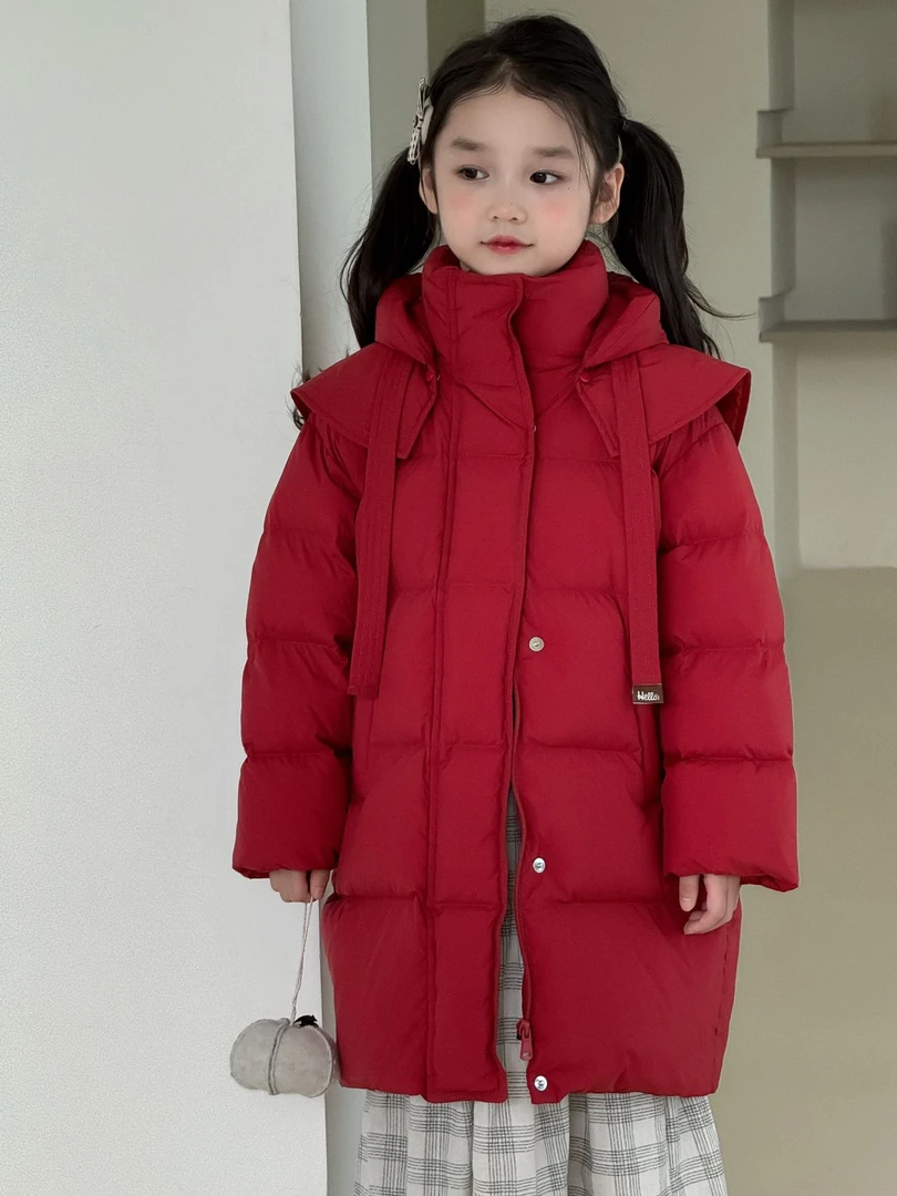 （小红帽）新国标90白鸭绒男童女童羽绒服外套中长款