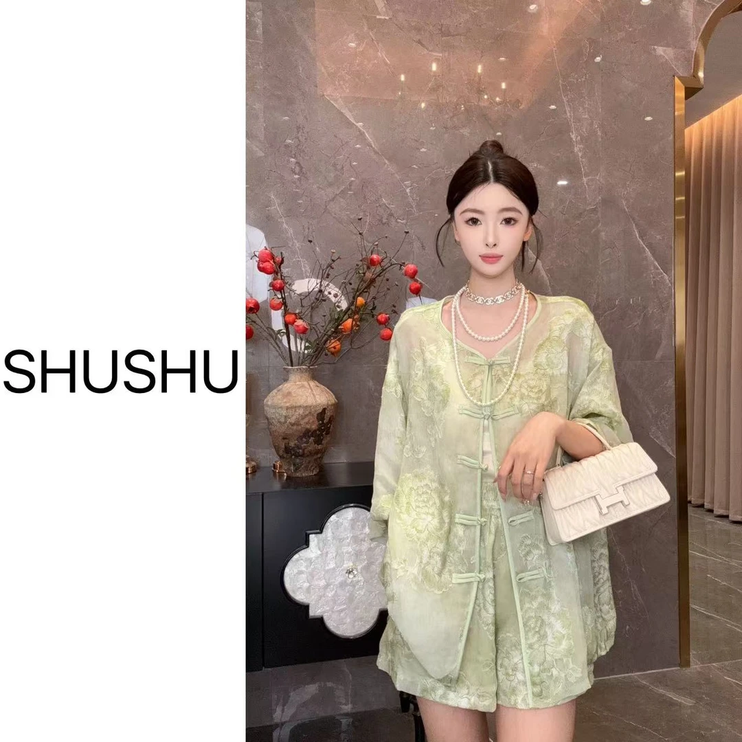 现货新款【青枝绿叶】夏季新中式气质时尚上衣套装