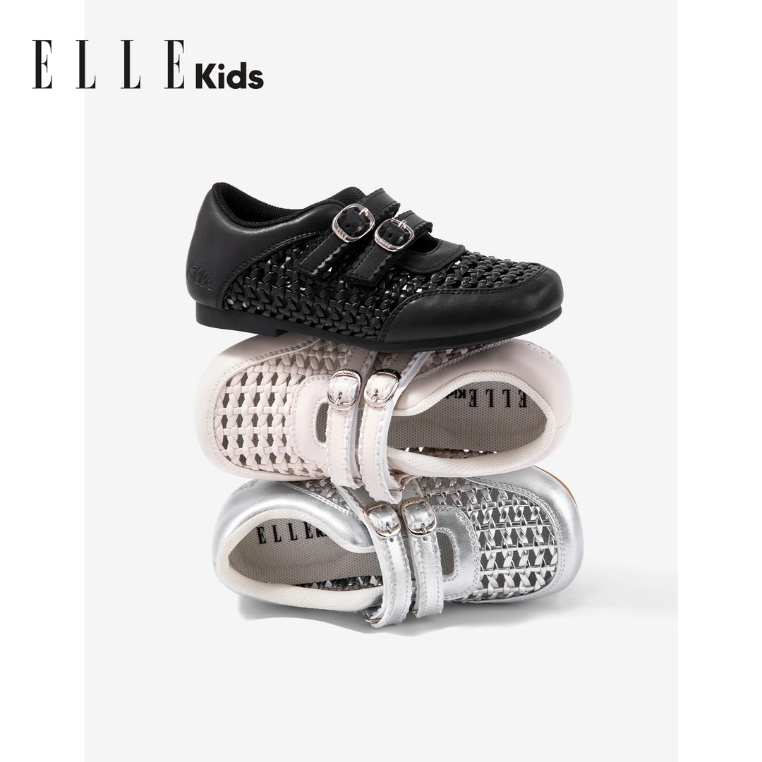 ELLE KIDS童鞋2025新款女宝田园网眼单鞋魔术贴运动夏季凉鞋