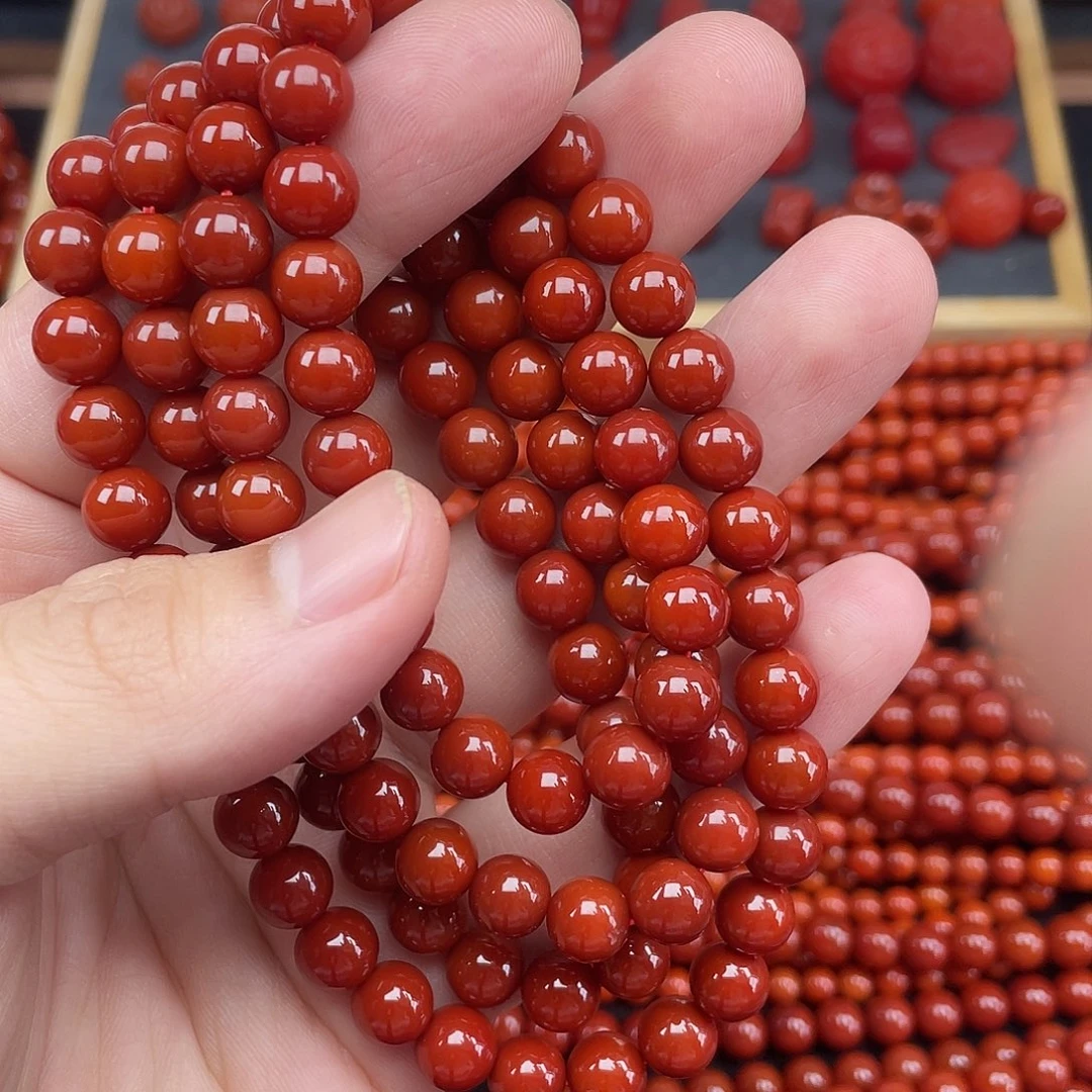 南红玛瑙2号瓦西牛血红卡8长链未镶嵌