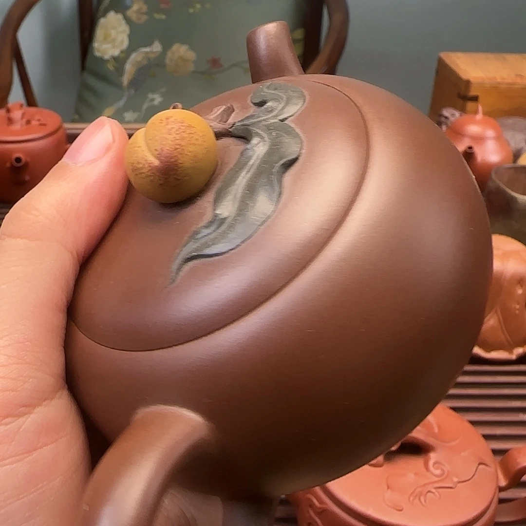 扶***风茶壶紫砂半手双色祝寿