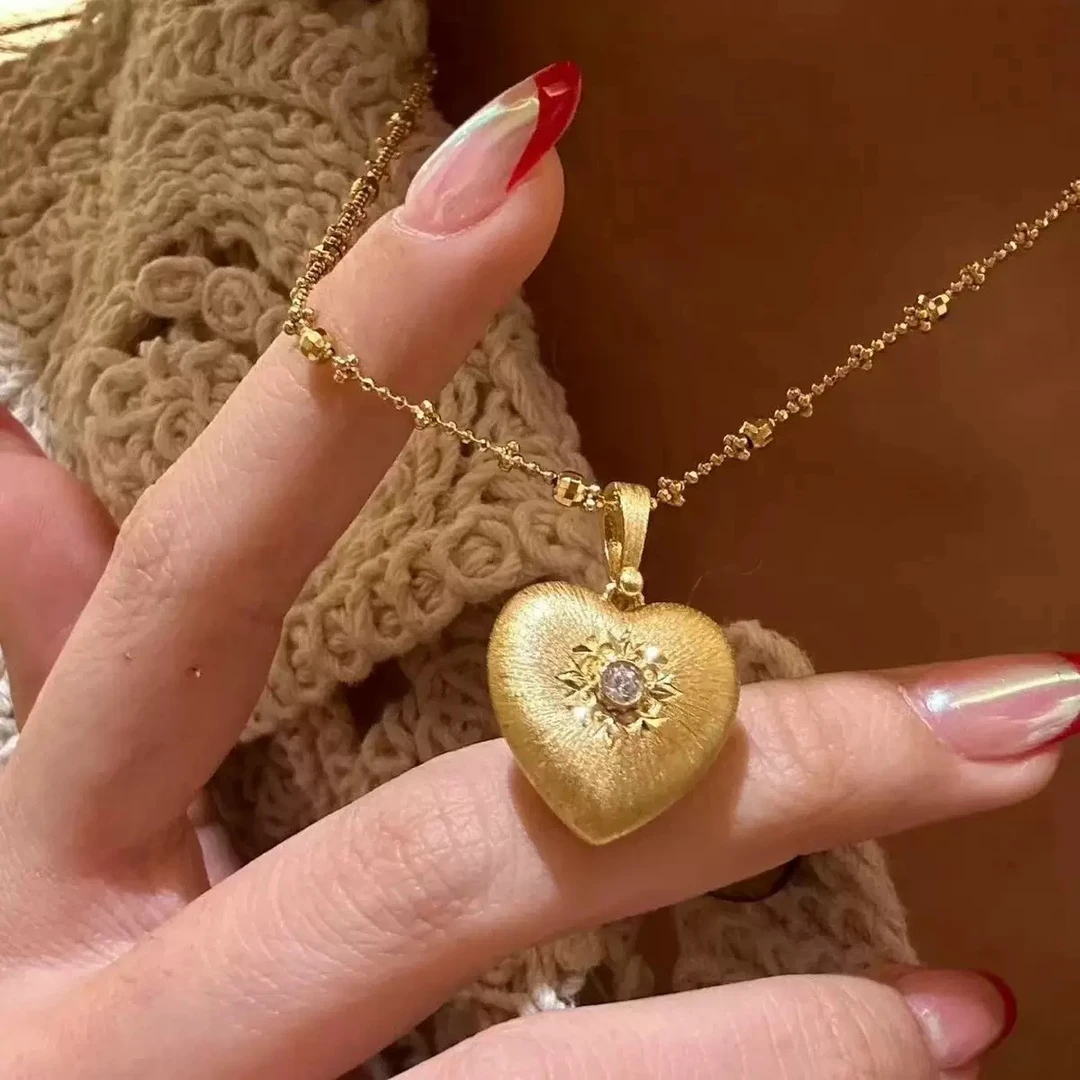 坠链均925银锆石 时尚轻奢金色海洋之心仙女链吊坠小众爱心项链