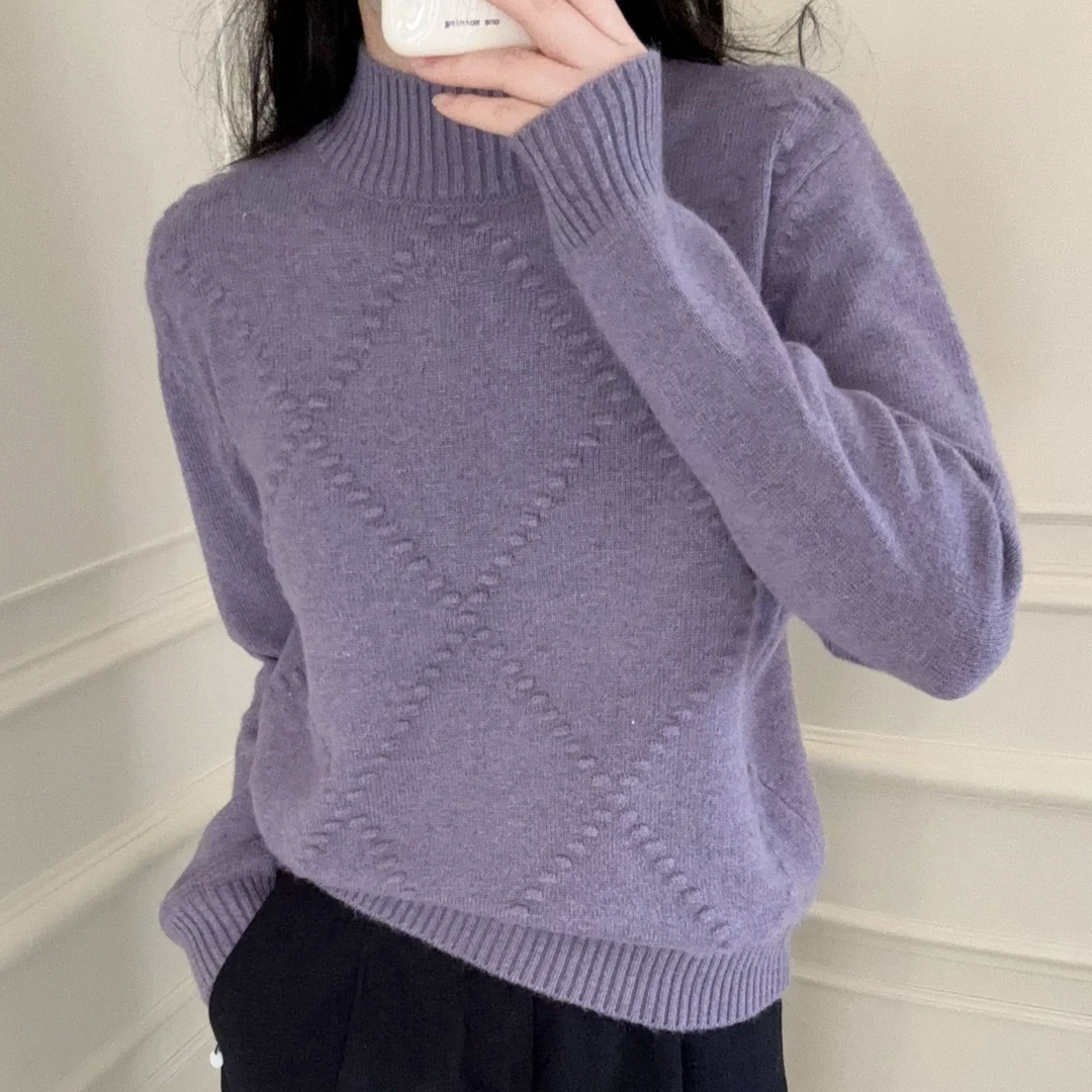 875#秋冬长袖针织衫半高领套头5