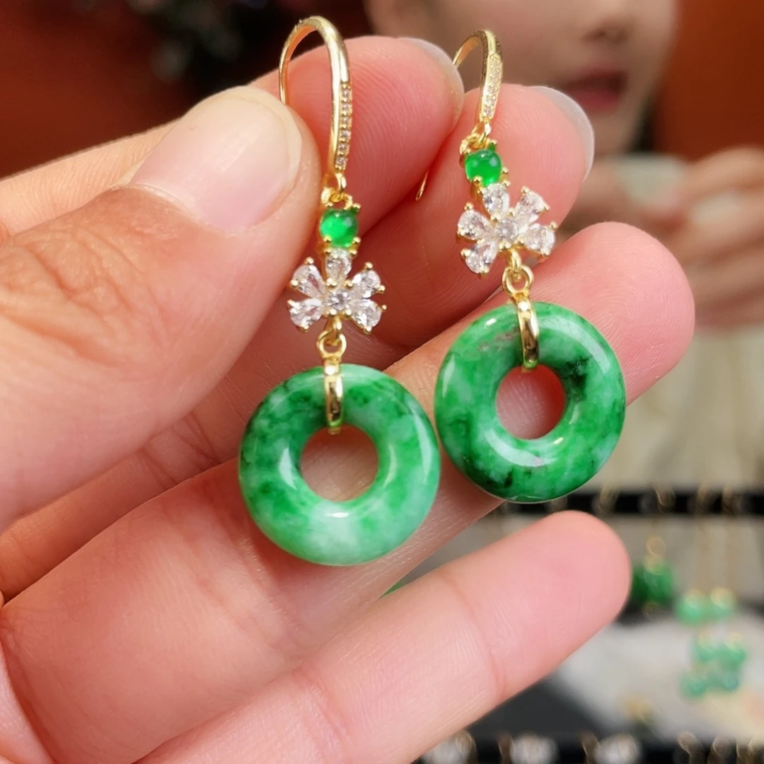 翡翠银S925镶嵌耳饰