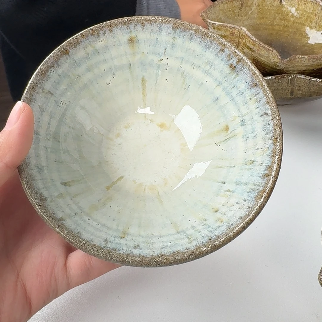 瓷片斑唐津12厘米斗笠碗高度6厘米