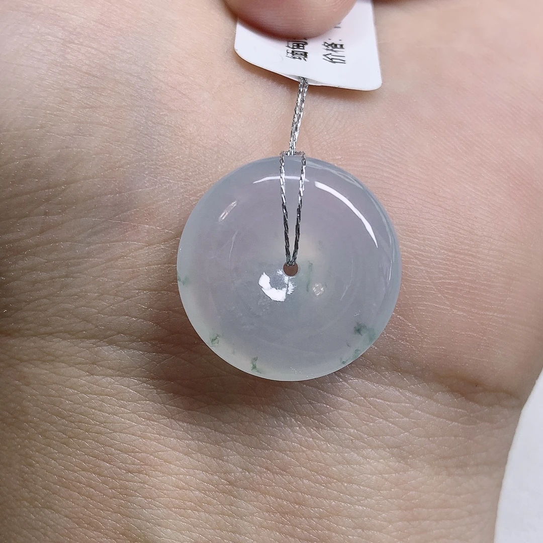 冰润飘花平安扣缅甸天然翡翠玉坠 花色灵动 尺寸20.2/5.8mm