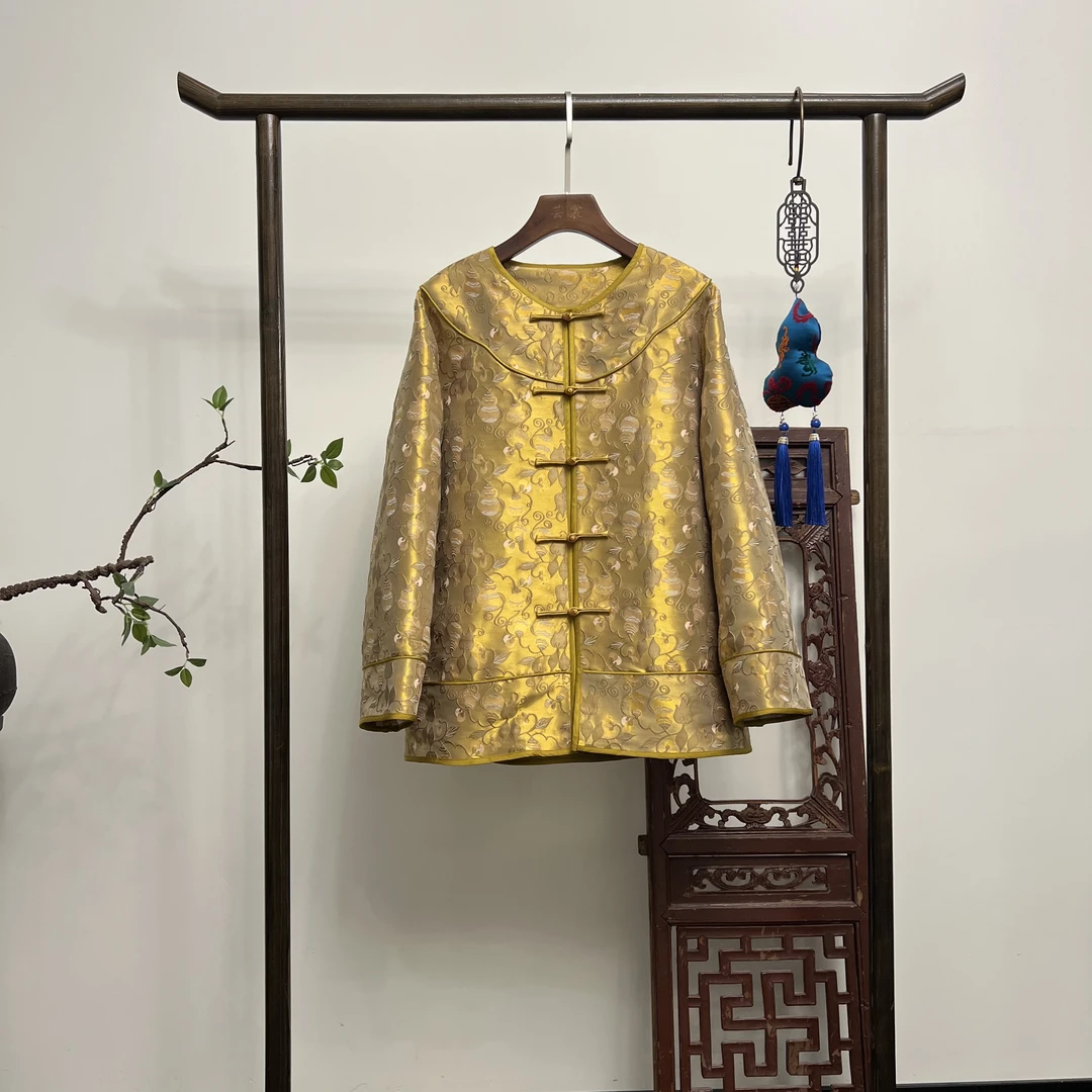 【金宝葫芦】宋锦新中式织金黄色桑蚕丝上衣提花复古中国风W50211