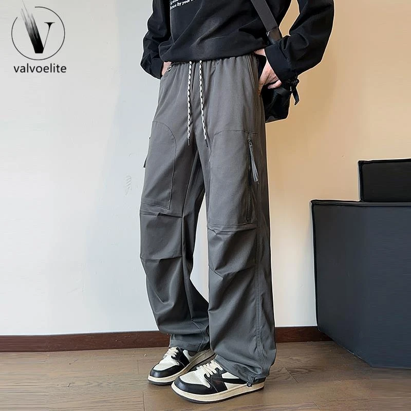 VALVOELITE山系春夏新款直筒宽松工装裤男抽绳束脚多口袋百搭显瘦