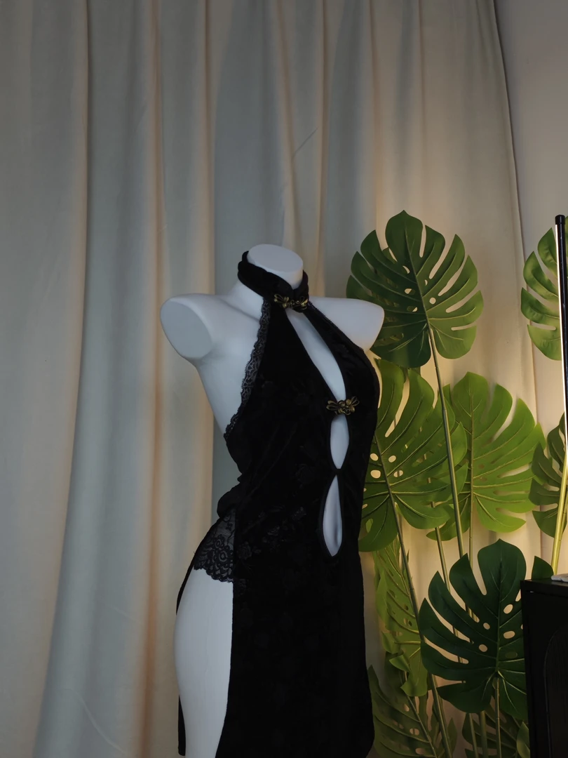 性感禁欲系蕾丝战袍中式高叉旗袍睡裙睡衣女