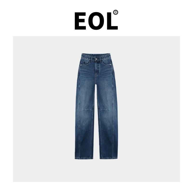 【EOL】秋冬季新款微胖复古工装小弯刀土耳其女牛仔裤高腰显瘦时尚