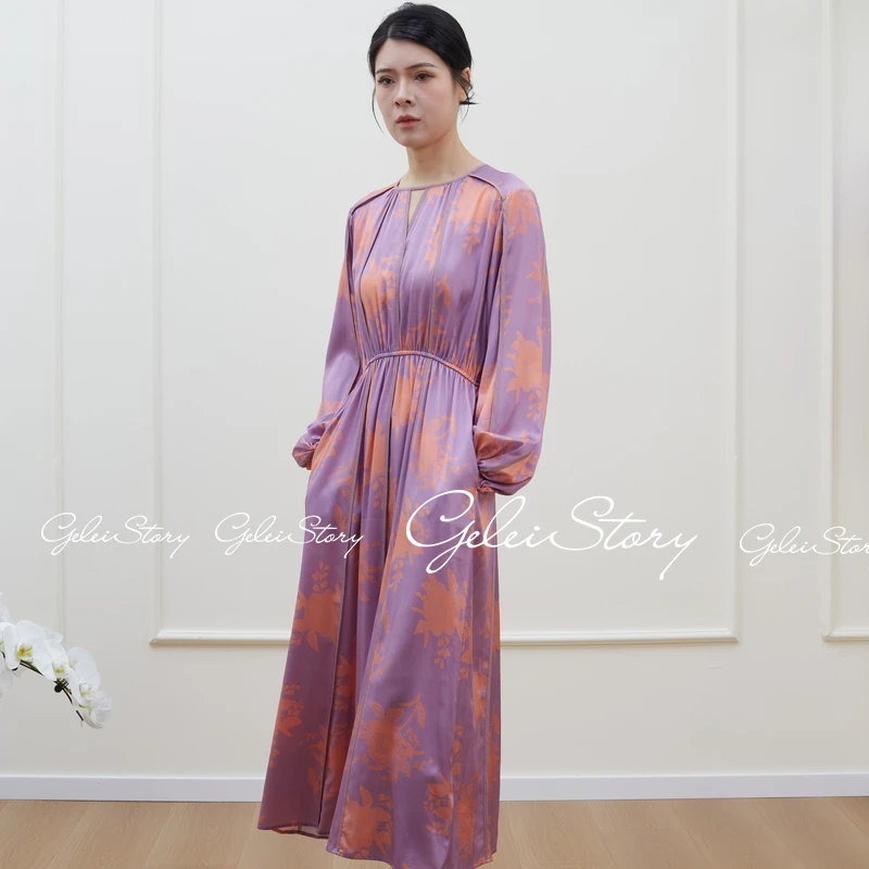 GELEISTORY[唐顿庄园]19姆米桑蚕丝圆领印花连衣裙 GL00765