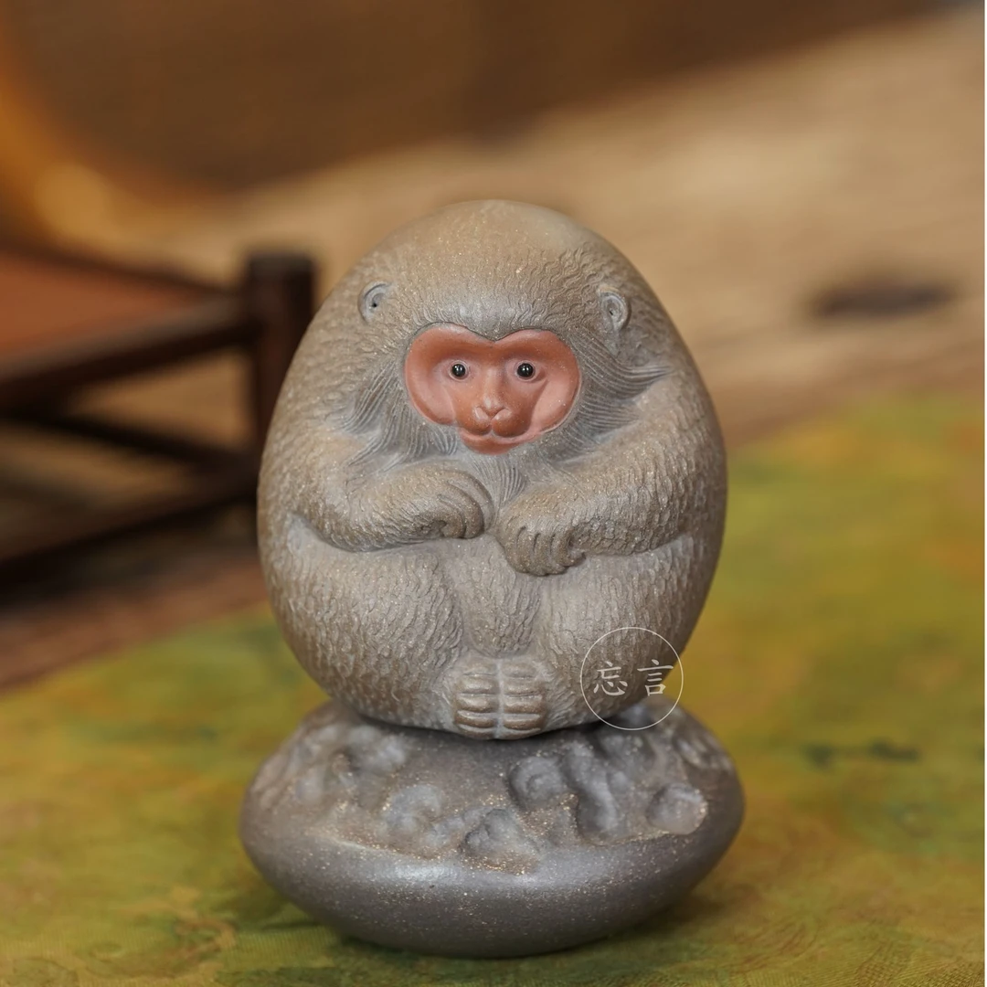 宜兴紫砂灵猴茶宠高端茶道摆件精品茶玩有趣可养小猴子功夫茶玩