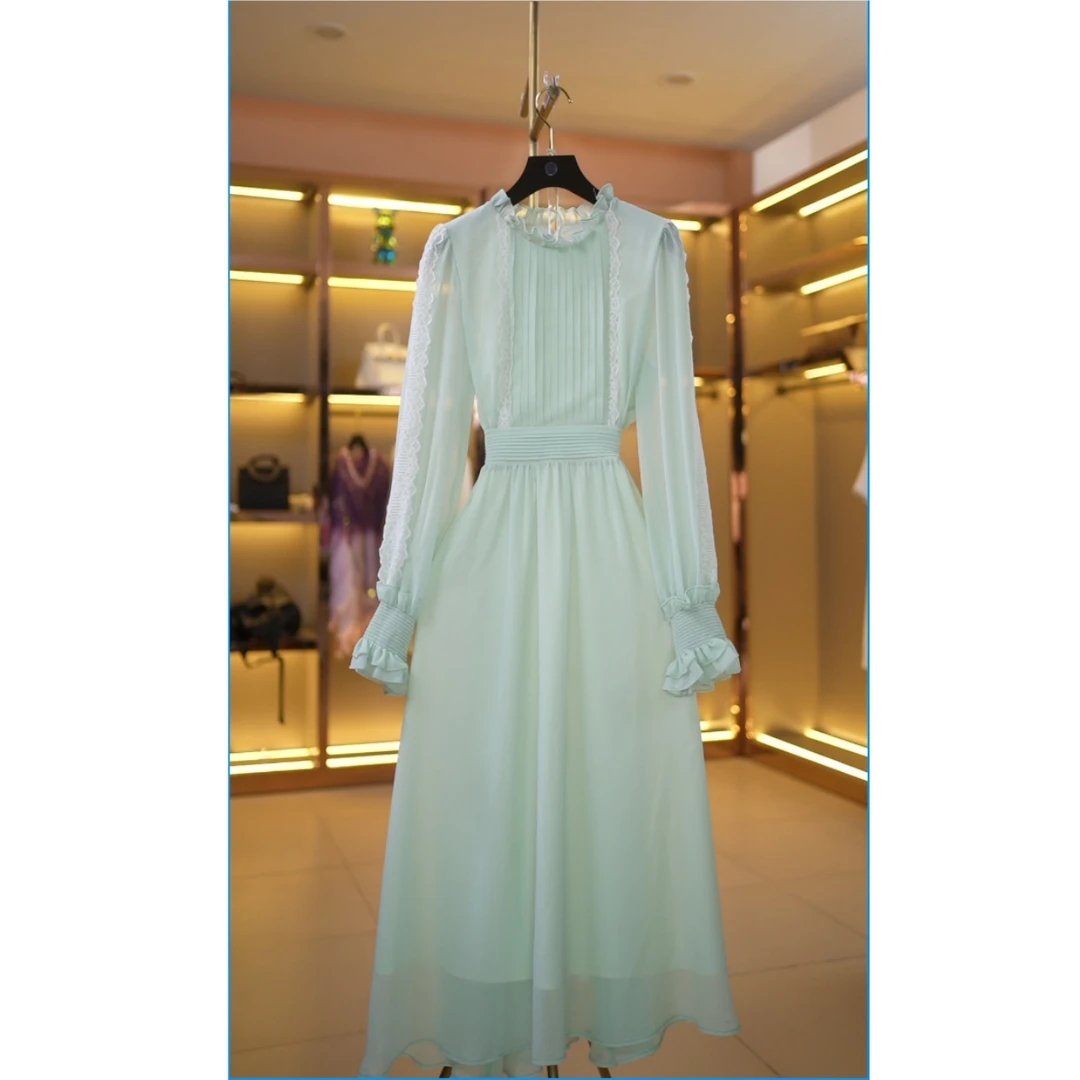 【娟专属】法式风情褶皱蕾丝拼接气质高奢减龄氛围感连衣裙B38-1