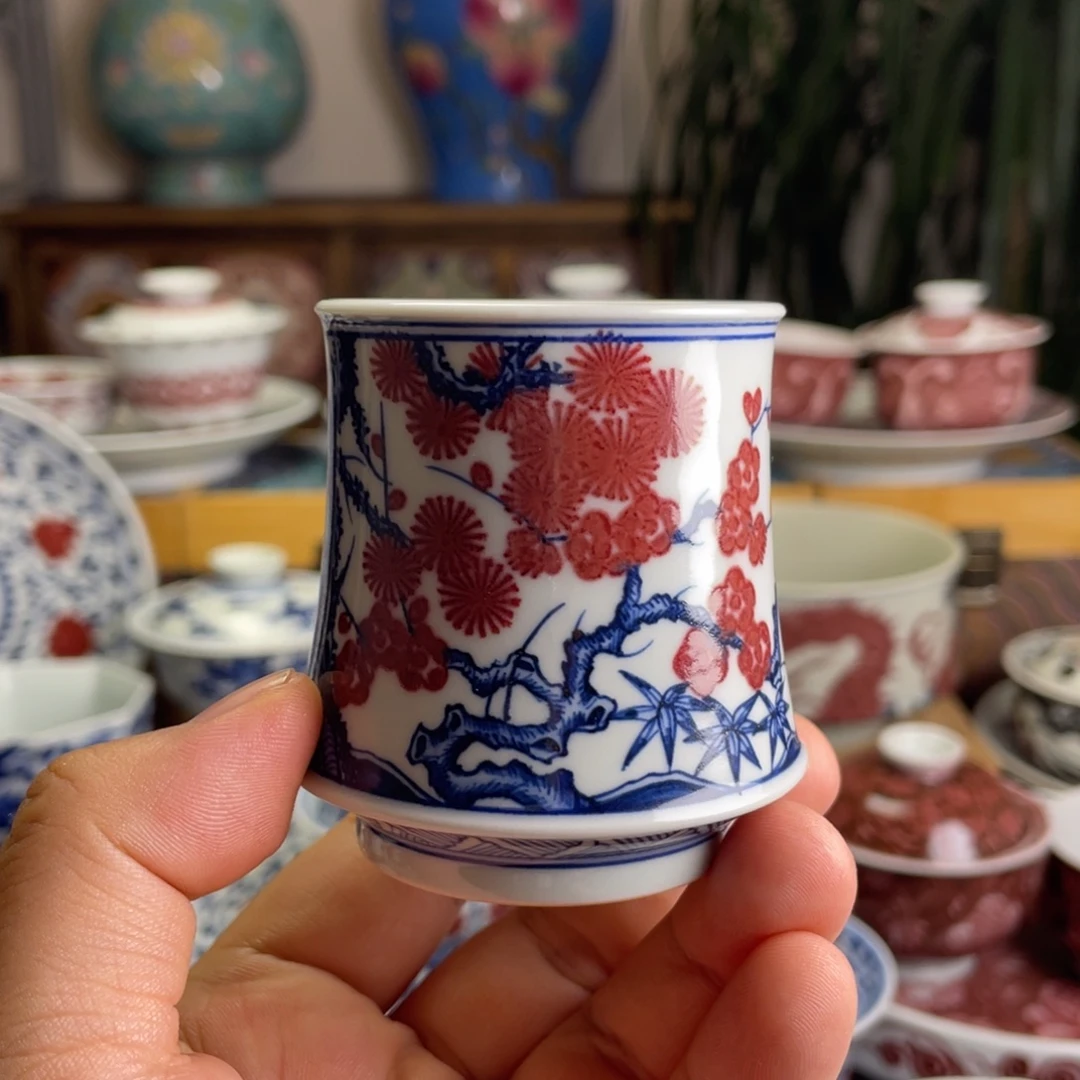 釉里红松竹梅闻香杯