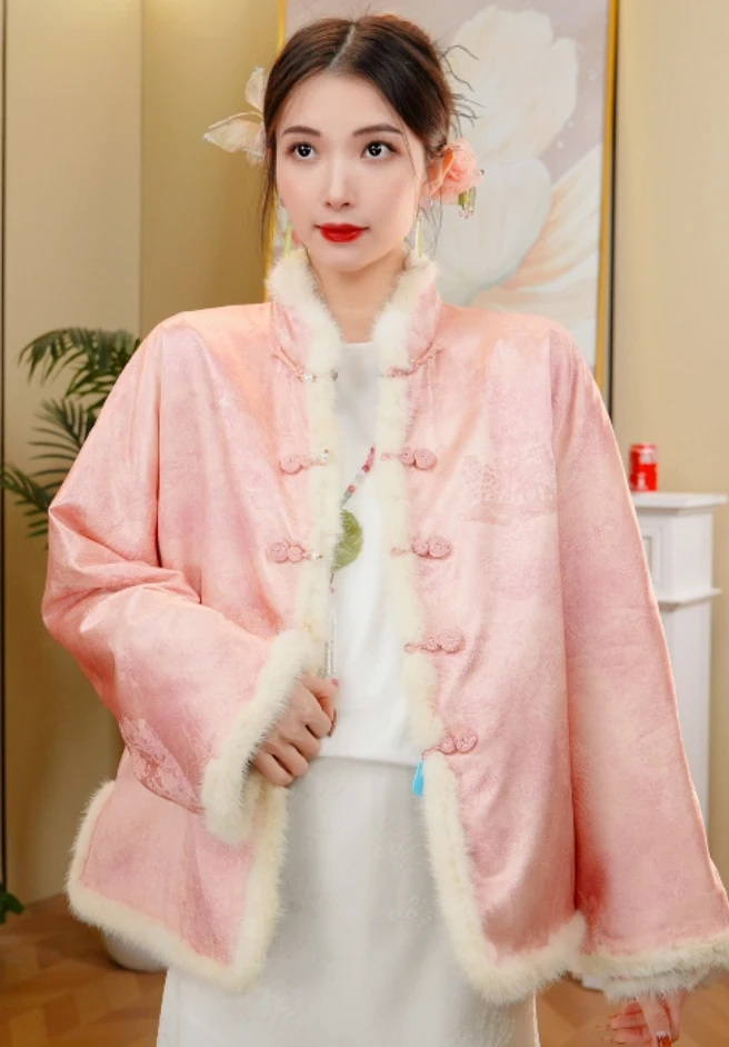 【只此青绿】双面双穿丝棉服新中式重工异色螺上衣2024d6732-三一