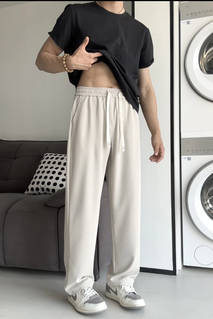 超有垂感！春夏轻薄华夫格纹理直筒裤休闲百搭运动裤