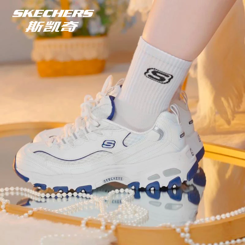 【海军蓝】skechers斯凯奇女鞋厚底增高休闲鞋网面透气鞋99999863
