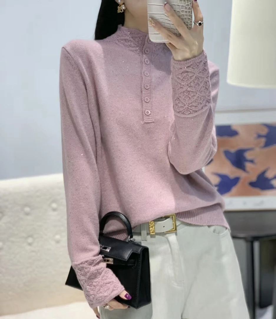 25新款秋冬女士圆领半高领套头宽松显瘦百搭毛针织衫打底衫