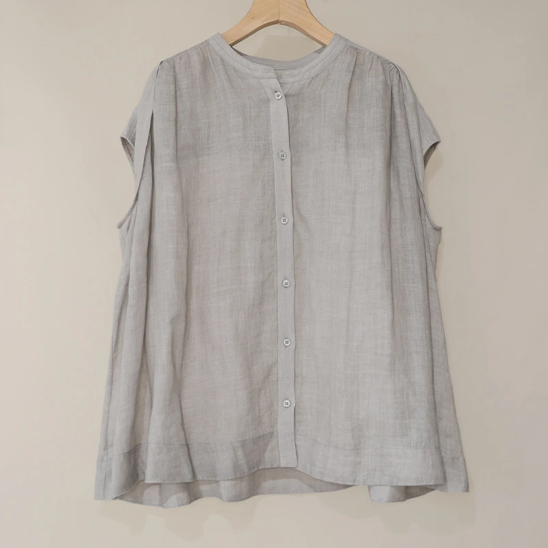 【灰色】常规薄款夏季慵懒风无袖韩版衬衫衬衣女装日系工装风