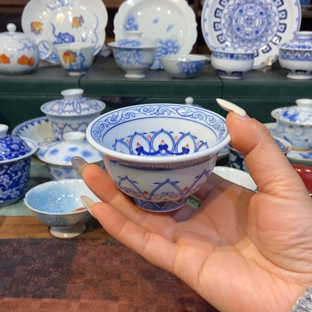 w雪山春晓红宝相压手杯