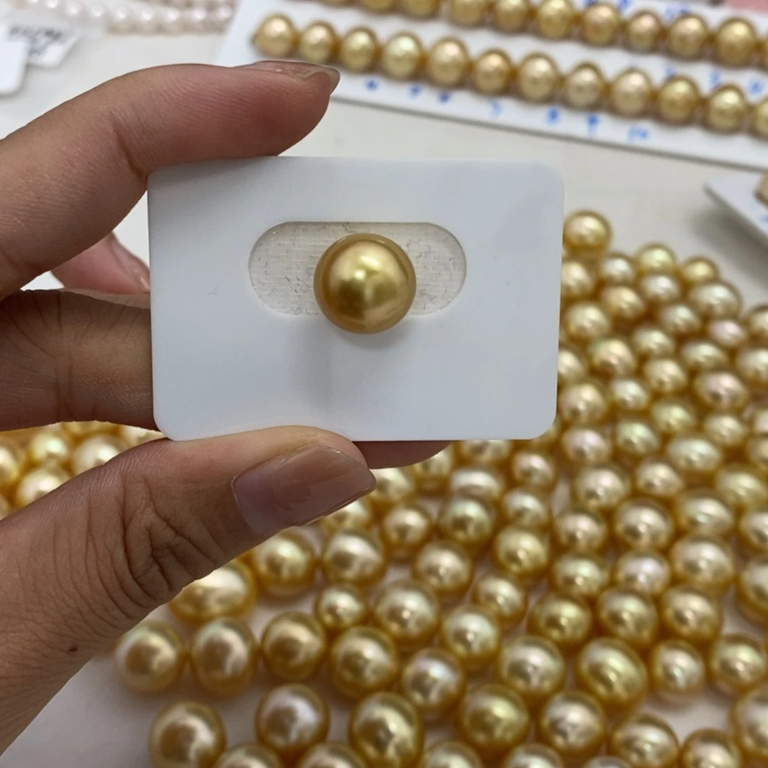 海水珍珠裸珠浓金背镶11.9m