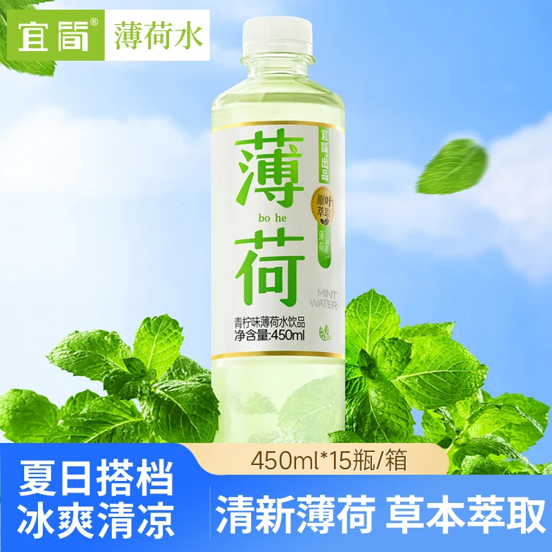 宜简青柠味薄荷水450ml*15瓶0糖0脂草本薄荷清凉高颜值饮料品整箱