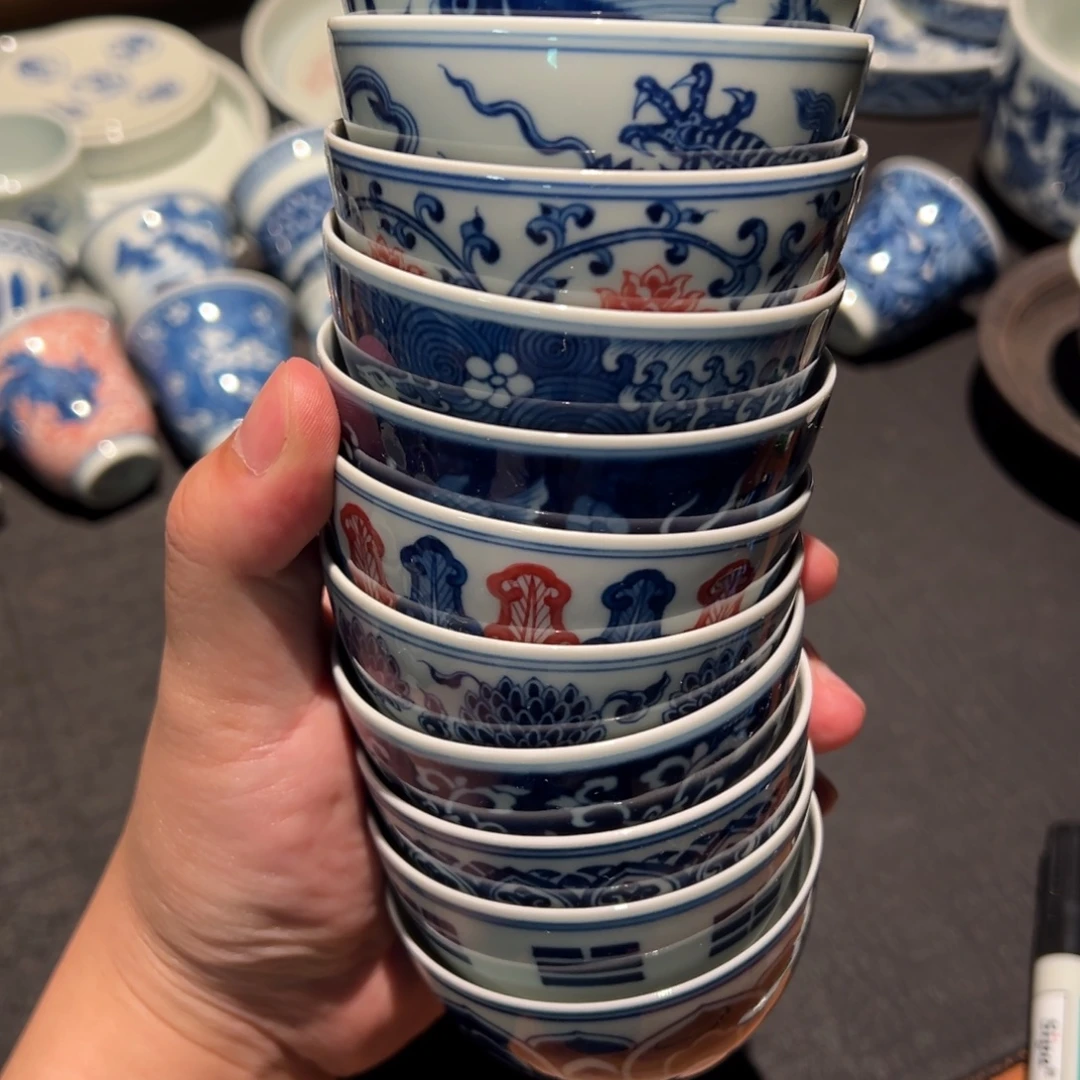 木***砖瓷杯子鸡心杯11个