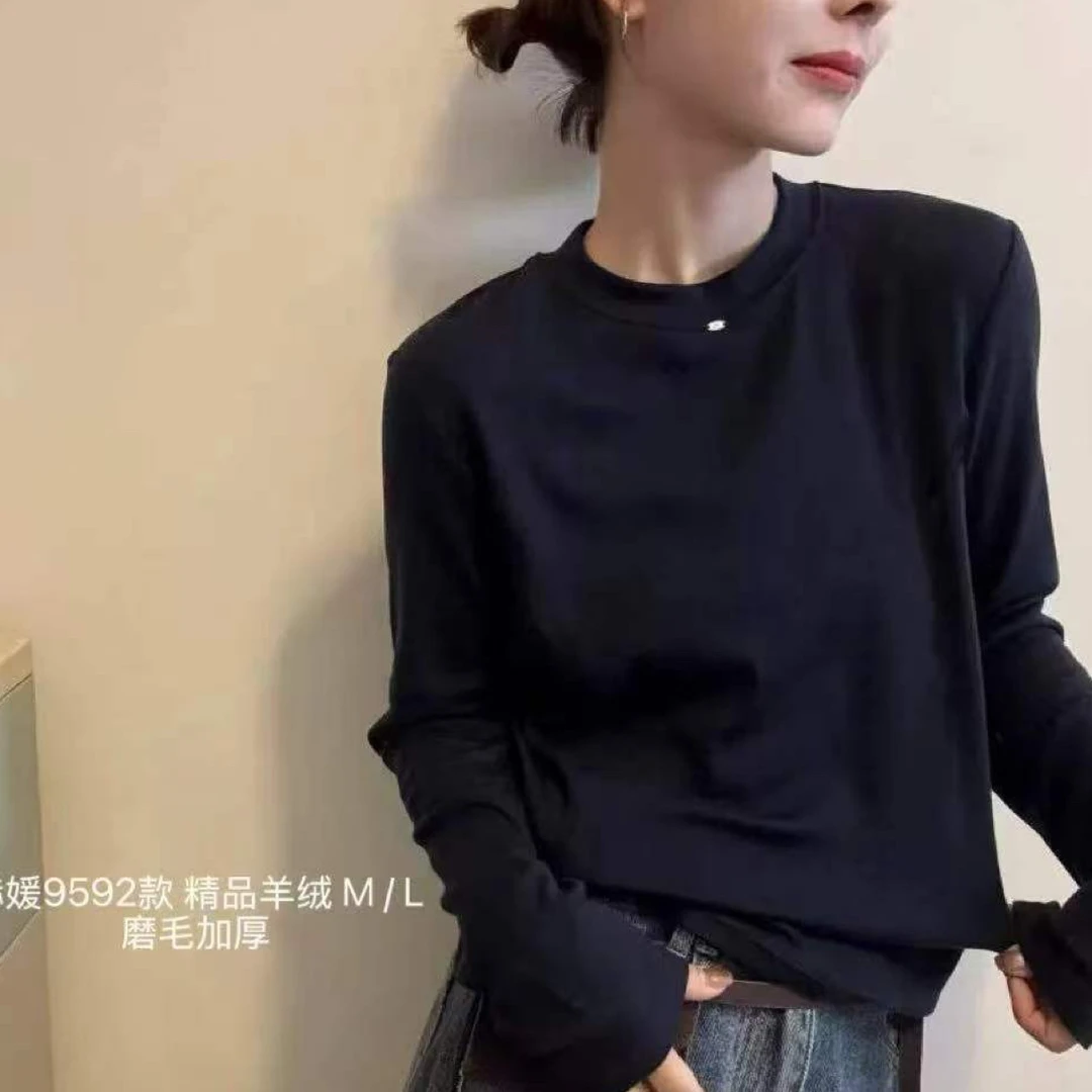 女休闲风常规袖常规圆领长袖T恤ins加厚高领时尚