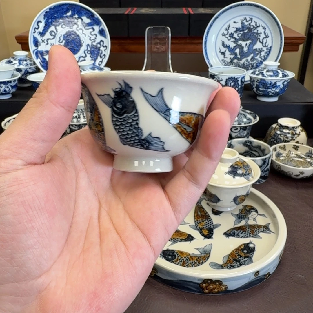 陶杯子九鲤图小压手杯元经秘旨