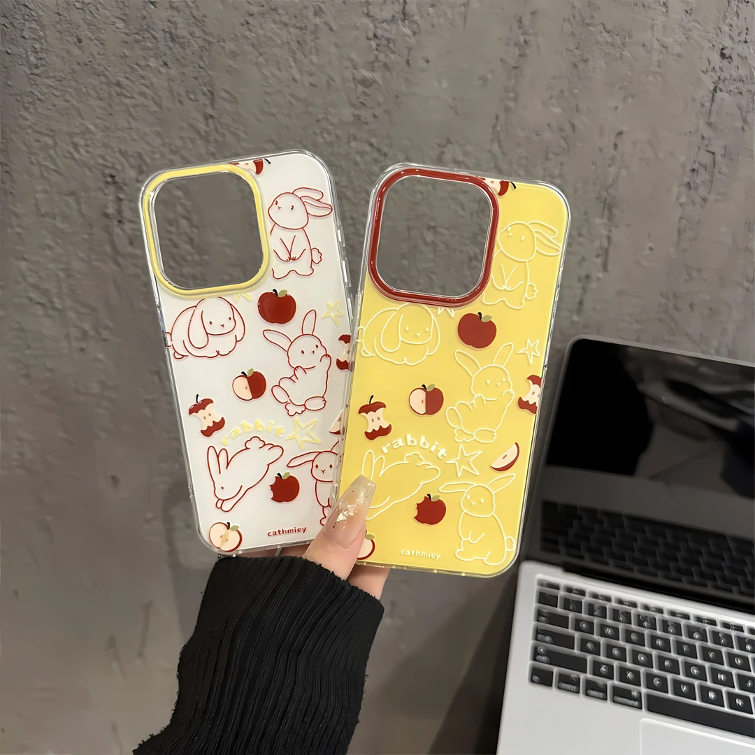 双层IMD适用苹果16pro防摔可爱iPhone15手机壳线条小兔华为mate60