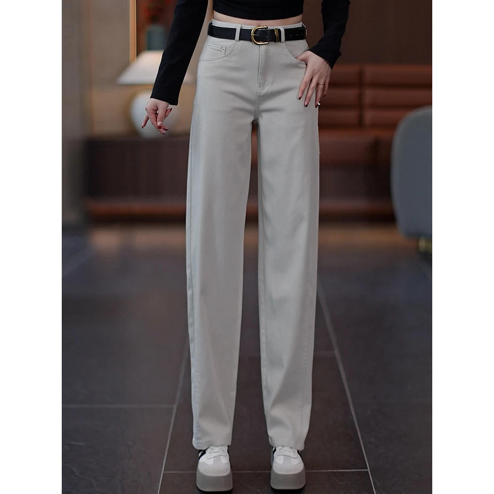 莫兰迪灰天丝棉弯刀牛仔裤女2025春秋新款高腰显瘦窄版阔腿镰刀裤