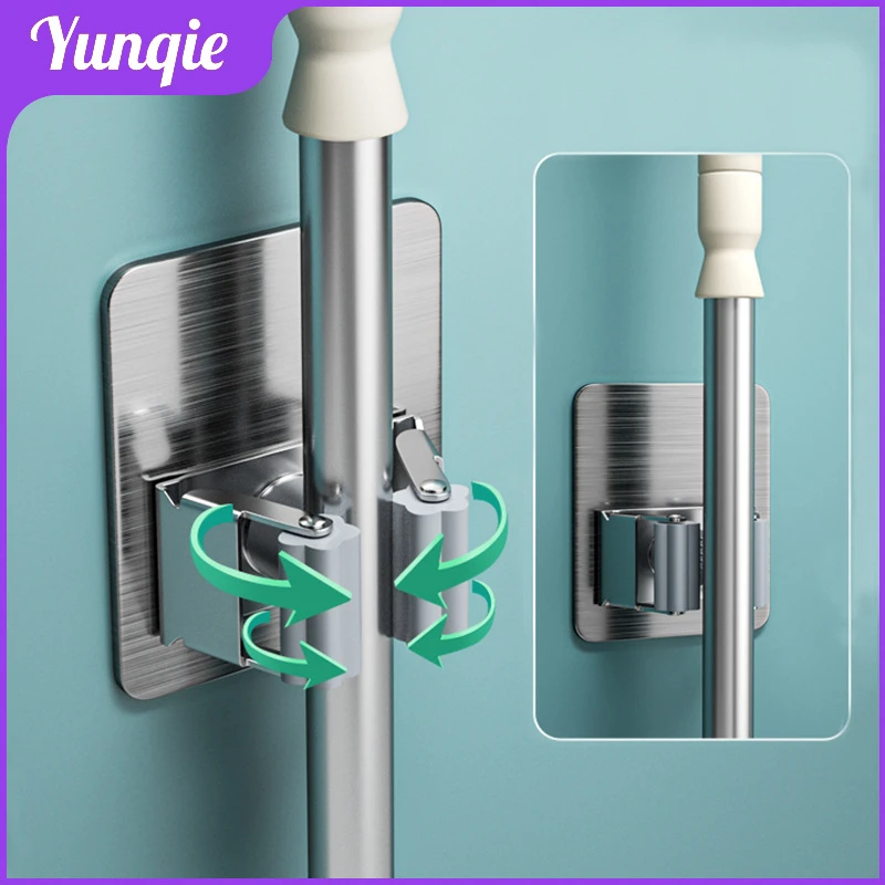 不锈钢拖把夹 家用免钉厨房卫生间厕所壁挂无痕拖把挂钩扫把卡夹