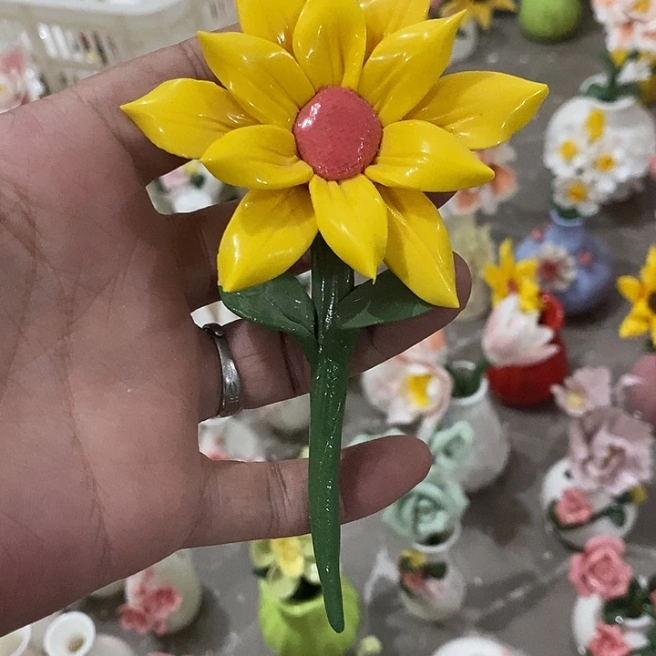 瓷片纯手工陶瓷花摆件瑕