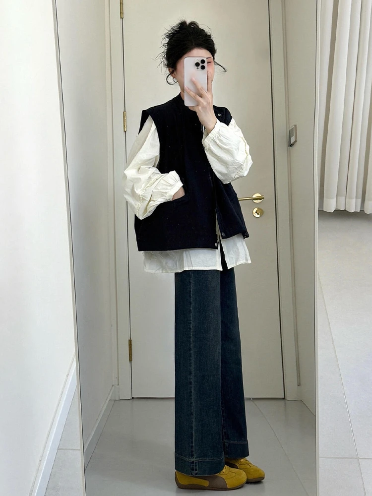 2025超火穿搭一整套韩系减龄马甲叠穿法式衬衫百搭休闲牛仔裤套装