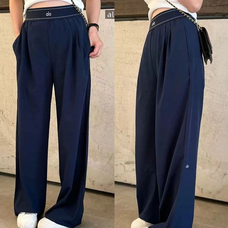 alo金智秀同款阔腿长裤女春秋速干梭织显廋直筒裤弹力宽松运动裤