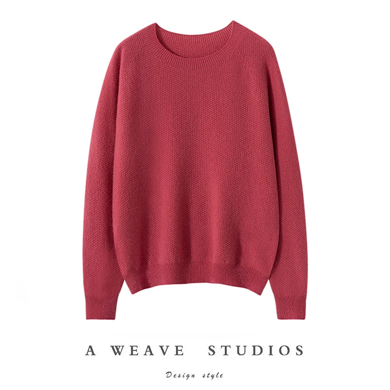 100%纯山羊绒女士圆领一线成衣宽松大码打底衫