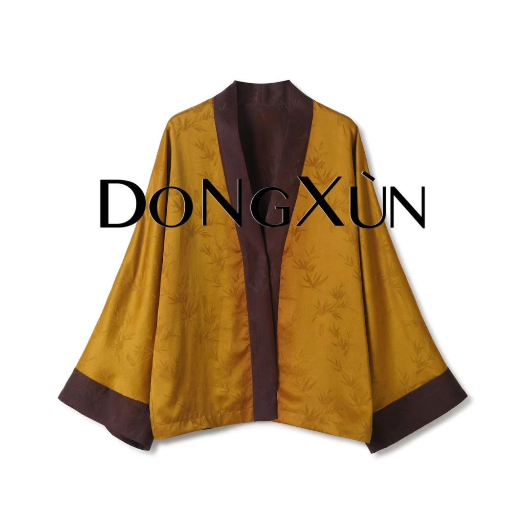 【竹韵】满分桑蚕丝 金色竹影提花锻香云纱外套DX25AW032