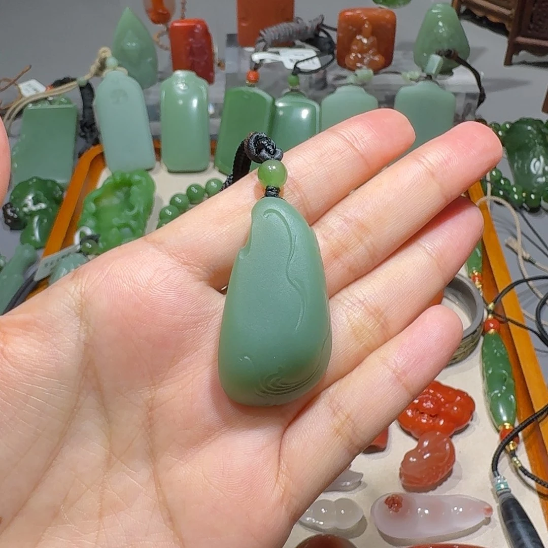 和田玉（碧玉）未镶嵌吊坠(赠链)风水水起