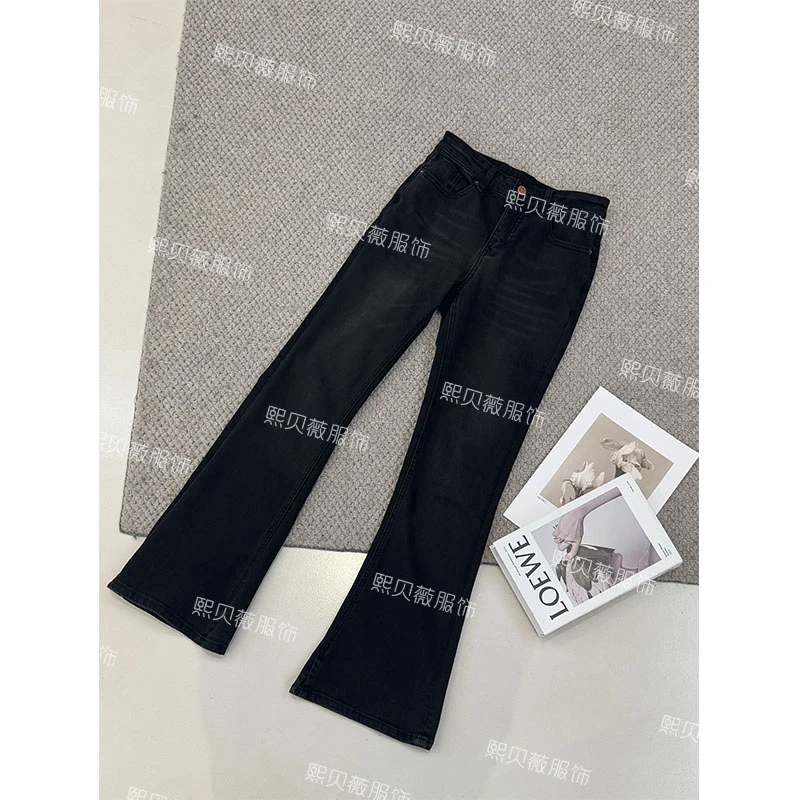 熙贝薇8【腿精裤】薄绒内里磨毛保暖设计口袋微喇牛仔裤 D8890