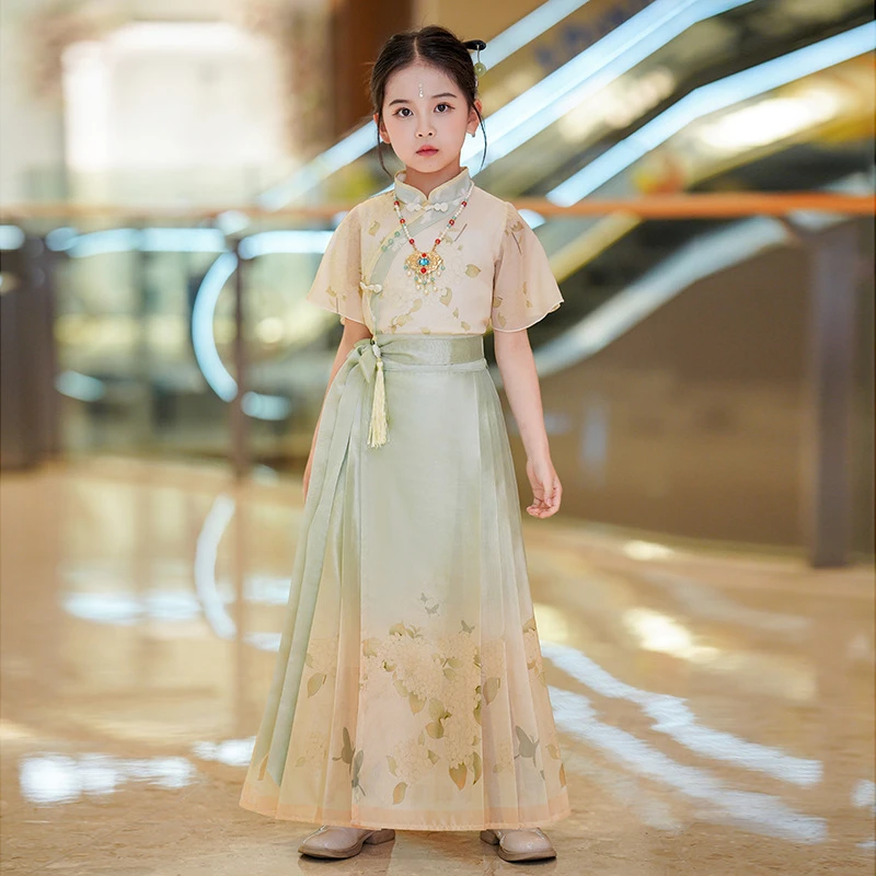 潮款洋气马面裙女童2025新款夏季儿童汉服古风套装中国风古装女孩
