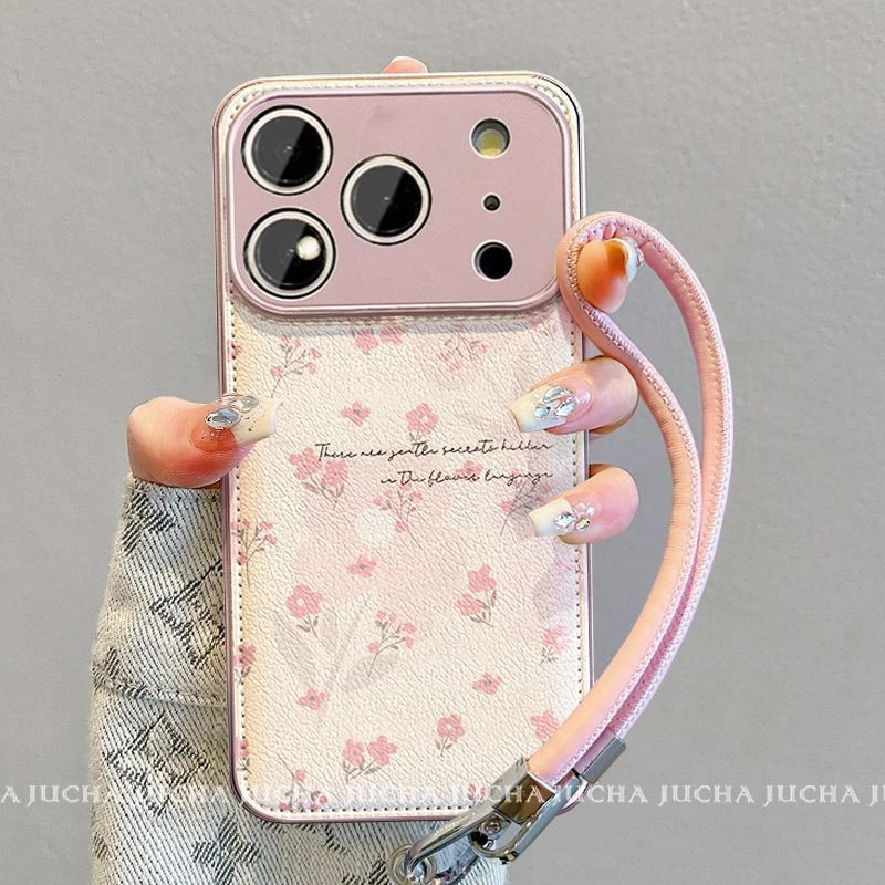 英文粉色花朵适用苹果17pro手机壳女款opporeno14潮牌华为pura80