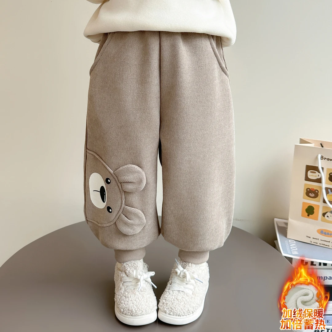女童加绒卫裤洋气秋冬款保暖女宝宝一体绒休闲裤时髦小童运动裤