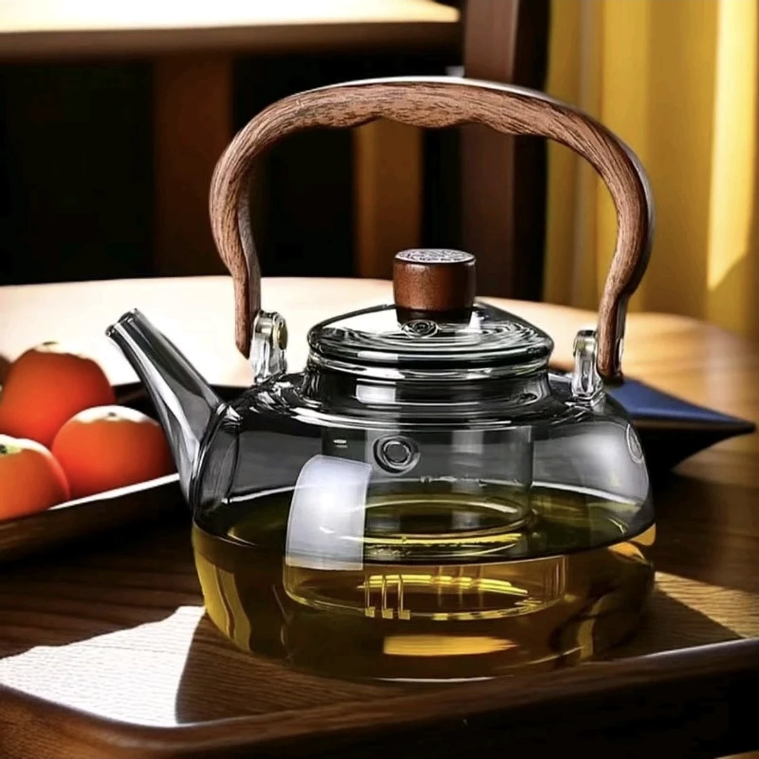 提梁壶烟灰色胖胖耐高温高硼硅玻璃煮茶壶1000毫升家用过滤大容量