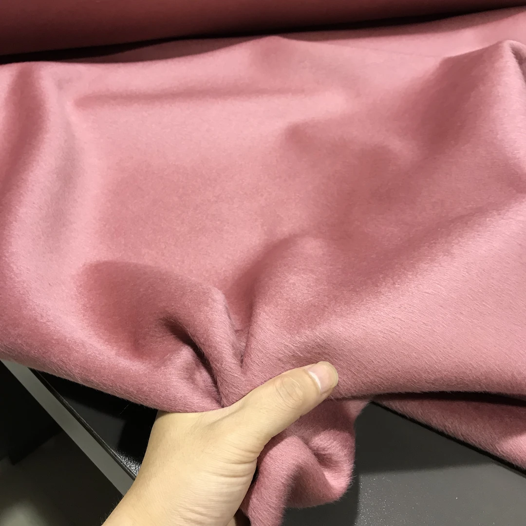 进口浅玫粉稀有苏力羊驼绒布料丝绸般顺滑柔软高档羊绒大衣毛呢料