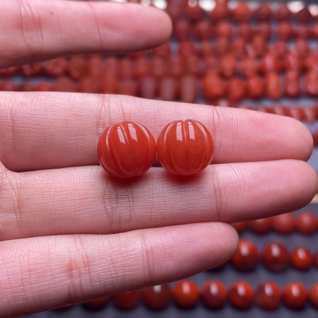 南红玛瑙未镶嵌其他W12➕保山滴水洞樱桃红南瓜珠一对