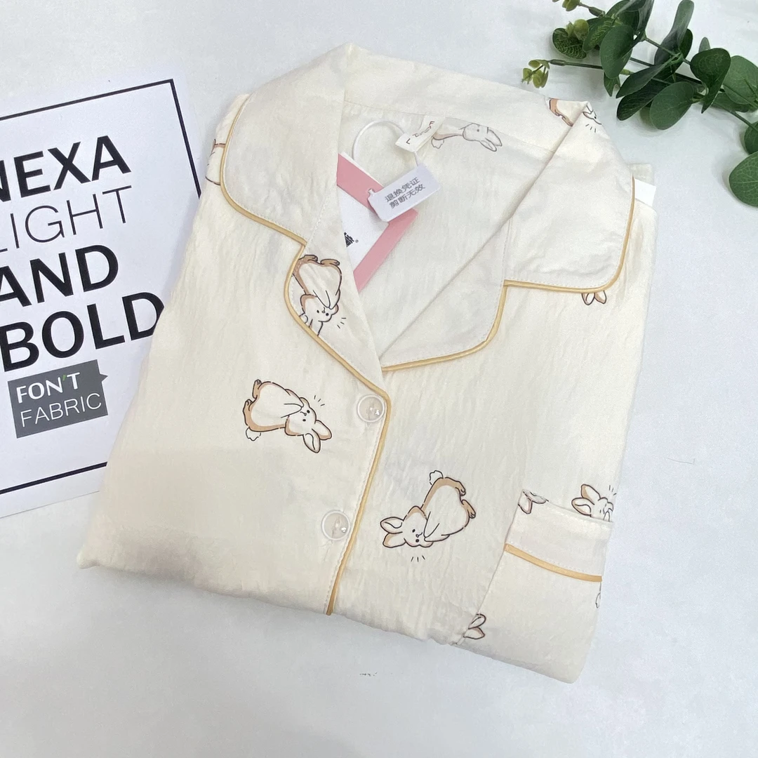 164#【云朵棉带胸垫】幸运兔兔长袖长裤开衫女士睡衣套装家居服